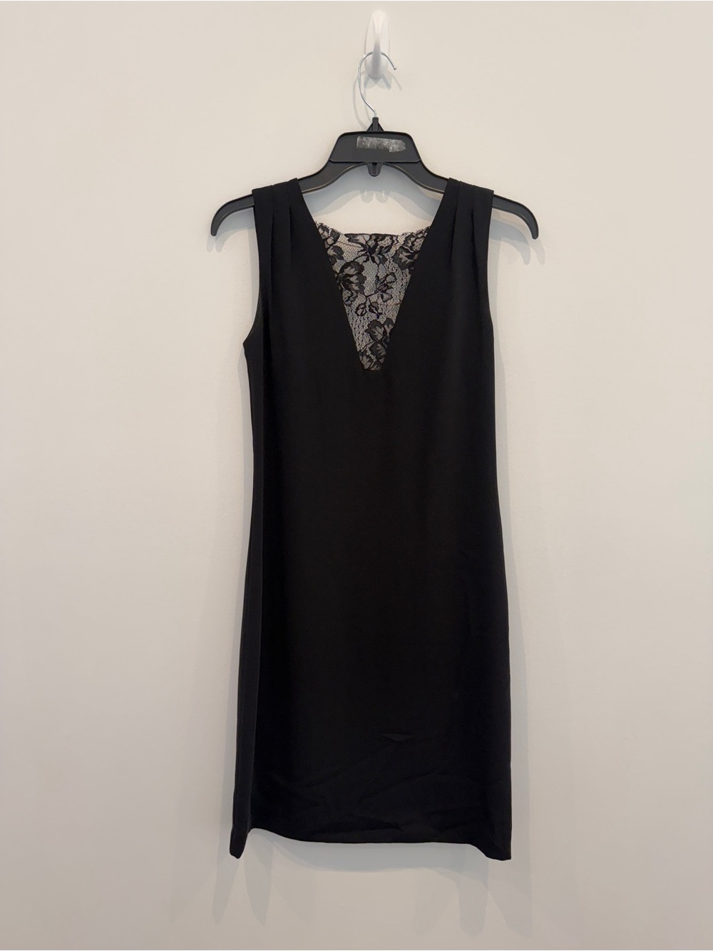 Reiss Black Sleeveless Shift Dress with Lace Inset